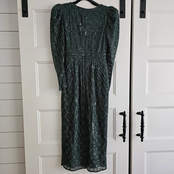 Mac Duggal 93676 Beaded Lace Long Sleeve Formal Gown Dress Green Size 4 - Picture 5 of 10
